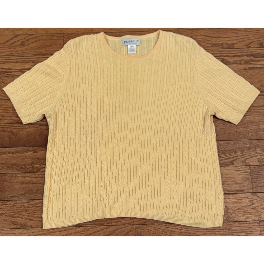 Pendleton Sweater Women's Size L Large Cream Colored Cable Knit Short Sleeve